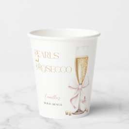 Vasos De Papel Perlas rosadas y brindis de Prosecco con lazo para