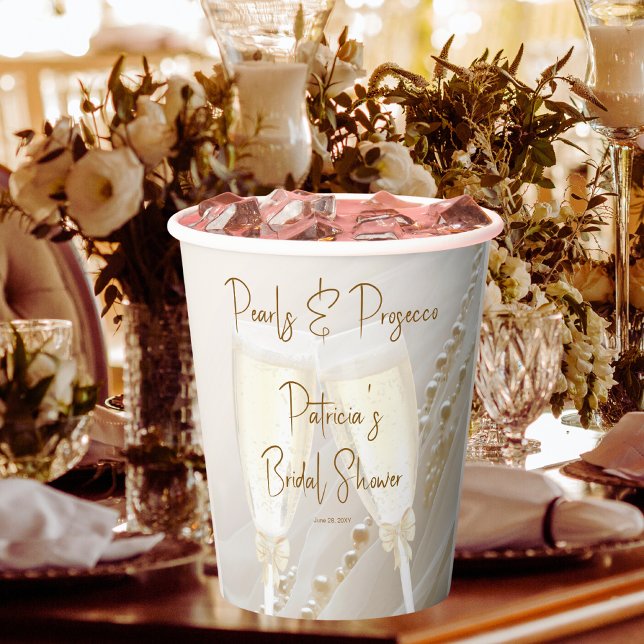 Vasos De Papel Perlas y Prosecco Bridal Shower Moderno Elegante (Subido por el creador)
