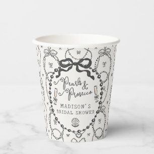 Vasos De Papel Perlas y Prosecco Coqueta Negra con Lazo Bridal Sh