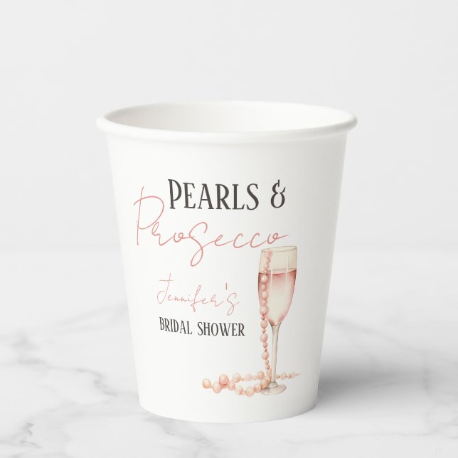 Vasos De Papel Perlas y Prosecco Rosa Claro Desayuno Nupcial (Anverso)