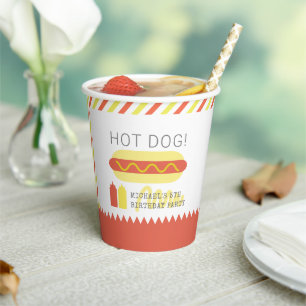 Vasos De Papel Perrito caliente! Cumpleaños moderno rojo y amaril
