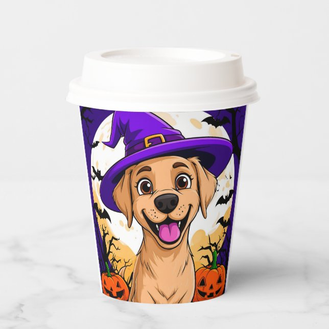 Vasos De Papel Perro Adorable con Sombrero de Bruja (Anverso)