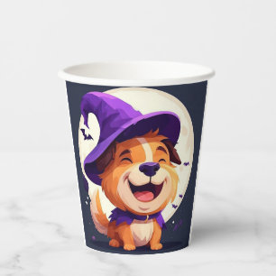 Vasos De Papel Perro adorable con sombrero de bruja