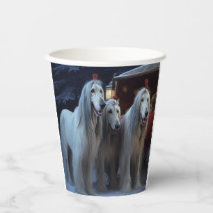 Vasos De Papel Perro afgano Paseo en trineo nevado Decoración de
