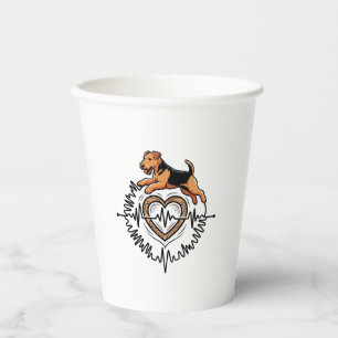 Vasos De Papel Perro Airedale Terrier Saltando Línea de corazón E
