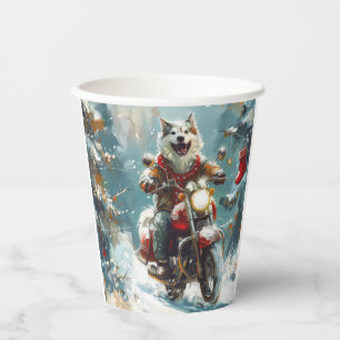 Vasos De Papel Perro Alaskan Malamute montando motocicleta Navida