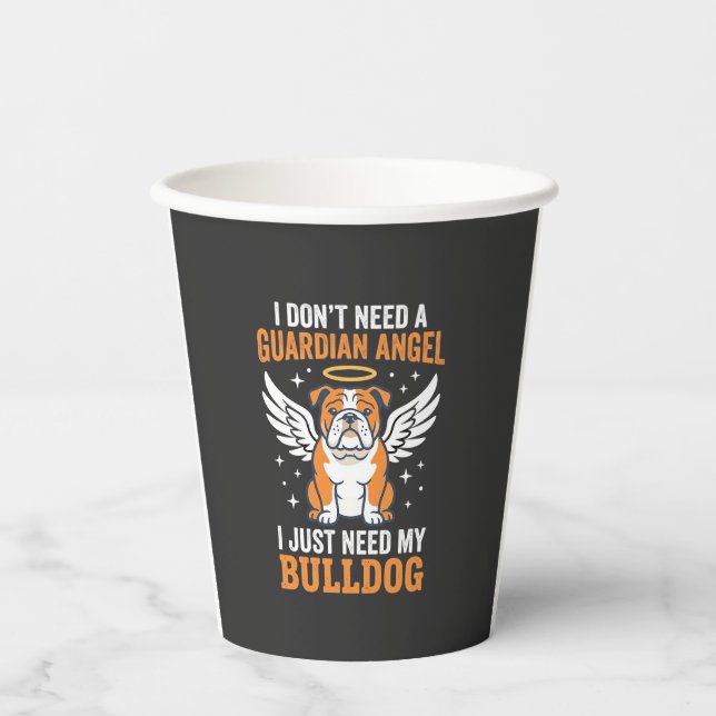 Vasos De Papel Perro Ángel de la Guarda Bulldog (Anverso)