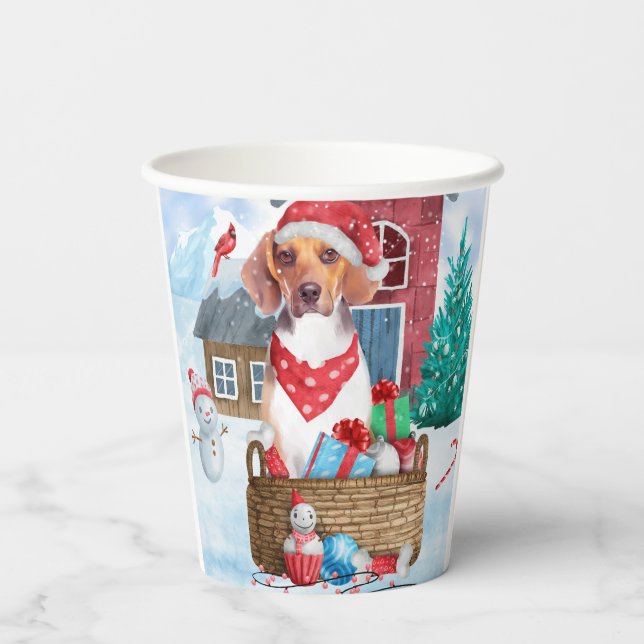 Vasos De Papel Perro Beagle En Casa De Perro De Navidades De Niev (Reverso )