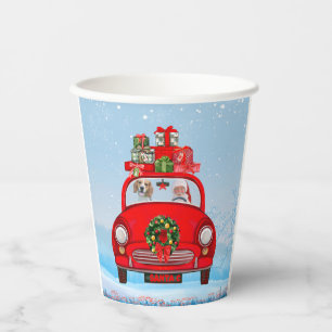 Vasos De Papel Perro Beagle en coche con Papá Noel