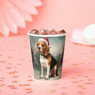 Vasos De Papel Perro Beagle en la nieve Navidad 