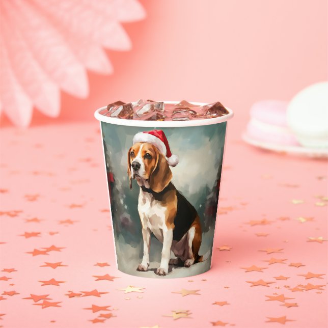 Vasos De Papel Perro Beagle en la nieve Navidad  (in situ)