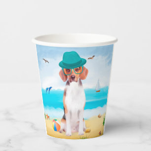 Vasos De Papel Perro Beagle en la Playa