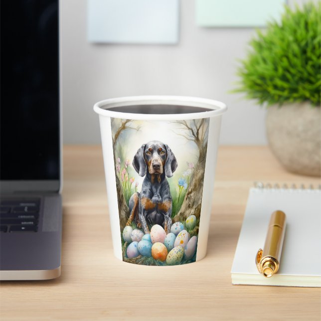 Vasos De Papel Perro Bluetick Coonhound con huevos de Pascua Fies (in situ)