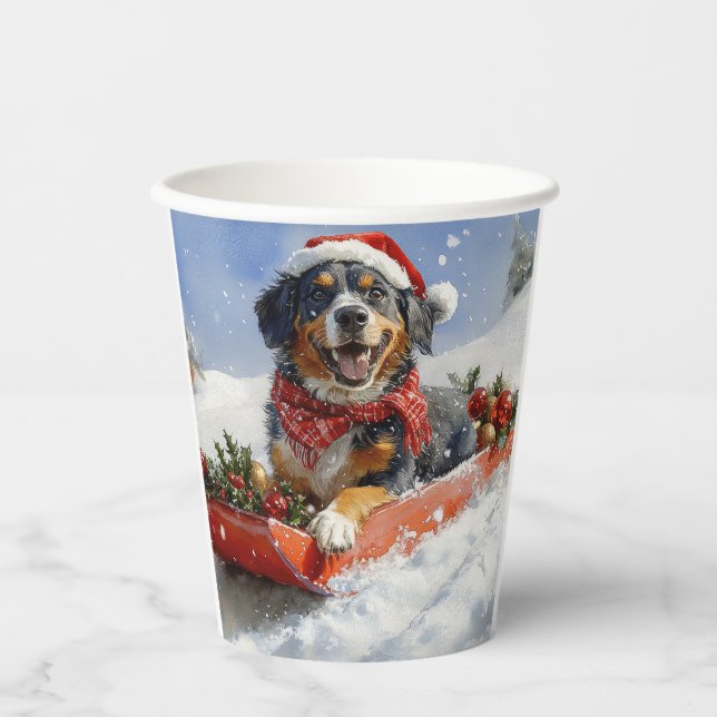 Vasos De Papel Perro Bluetick Coonhound en Trineo de Navidad (Anverso)