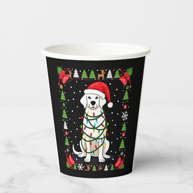 Vasos De Papel Perro Boxer Blanco Jersey Feo De Navidad Divertido (Anverso)