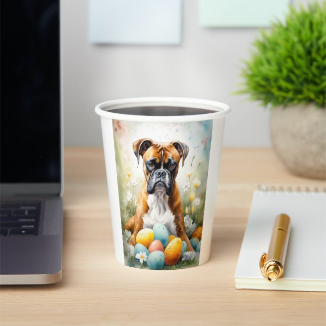 Vasos De Papel Perro Boxer con Huevos de Pascua Fiesta (in situ)