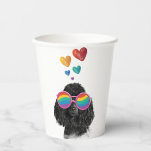 Vasos De Papel Perro Caniche con Corazones Día de San Valentín 