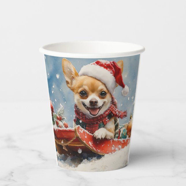 Vasos De Papel Perro Chihuahua en escurrimiento deja que nieve Na (Anverso)