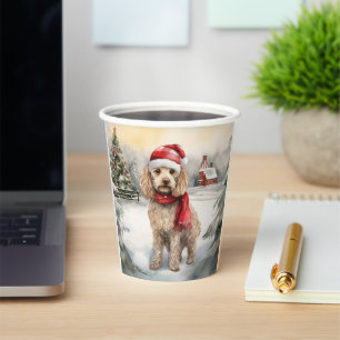 Vasos De Papel Perro Cockapoo en Navidades de nieve