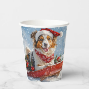 Vasos De Papel Perro Collie Áspero en Trineo Deja que Nieve Navid