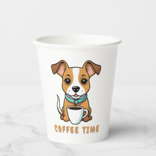 Vasos De Papel perro con una taza de café