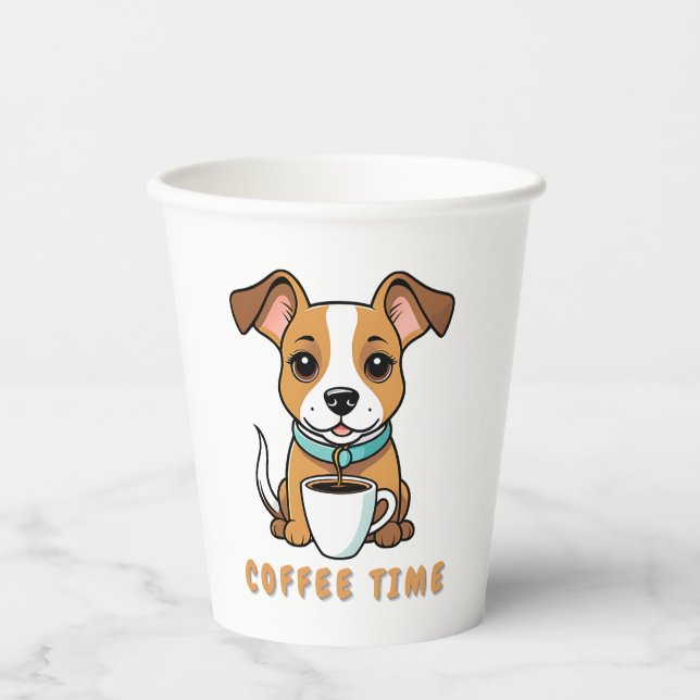 Vasos De Papel perro con una taza de café (Anverso)