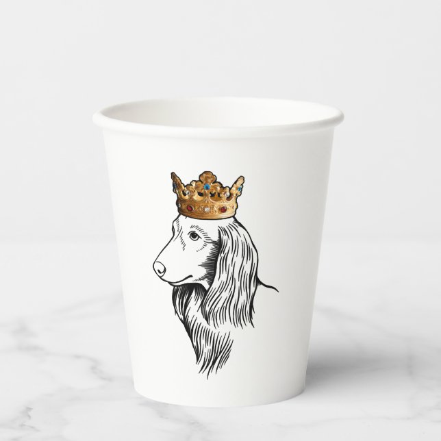 Vasos De Papel Perro Dachshund de cabello largo con corona (Anverso)
