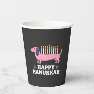 Vasos De Papel Perro Dachshund feliz Hanukkah