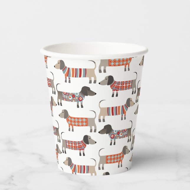 Vasos De Papel Perro Dachshund Sausage (Anverso)