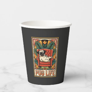Vasos De Papel Perro de Arte Popular Retro Pug