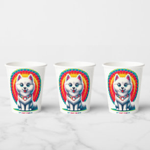 Vasos De Papel Perro de dibujos animados lindo con fondo artístic