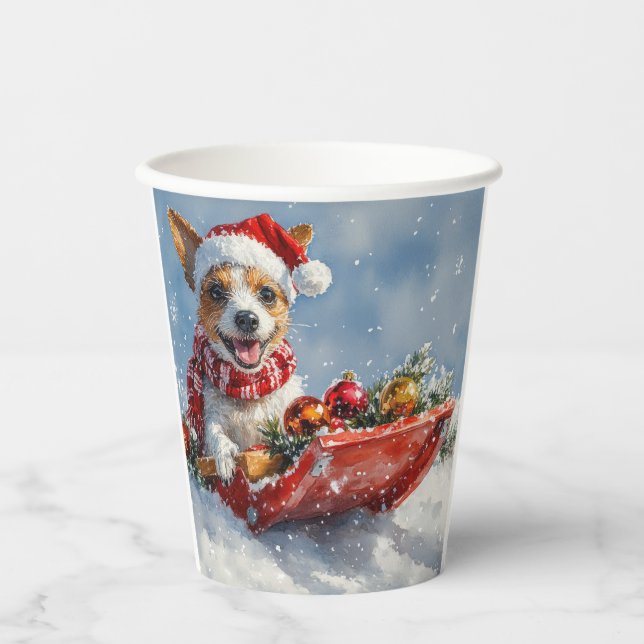 Vasos De Papel Perro de la Rata Terrier con manga deja que nieve  (Anverso)