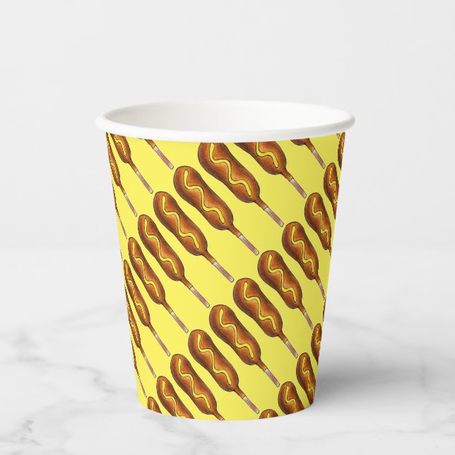 Vasos De Papel Perro de maíz caliente Corndog amarillo mostaza co (Anverso)