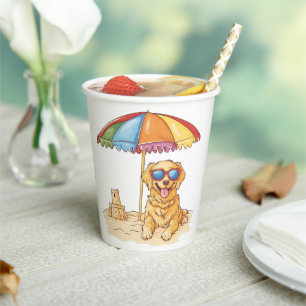 Vasos De Papel Perro de playa Golden Retriever