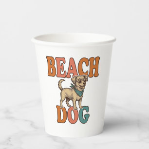Vasos De Papel Perro de Playa Grabado Vintage Diseño Gráfico_1