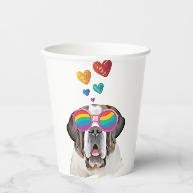 Vasos De Papel Perro de San Bernardo con El día de San Valentín d (Anverso)