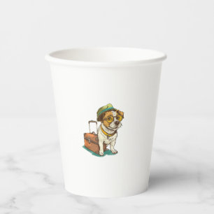 Vasos De Papel Perro divertido viajando con gráfico de bolsos par