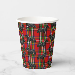 Vasos De Papel Perro escocés en el tartán escocés rojo