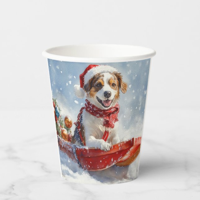 Vasos De Papel Perro español de Bretaña en Navidades escabechosos (Anverso)