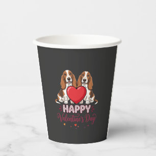 Vasos De Papel Perro Floral de San Valentín Basset Hound