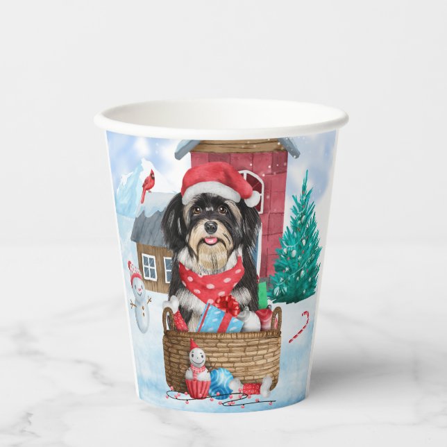 Vasos De Papel Perro Havanés en la Casa de Perros de Navidades de (Anverso)