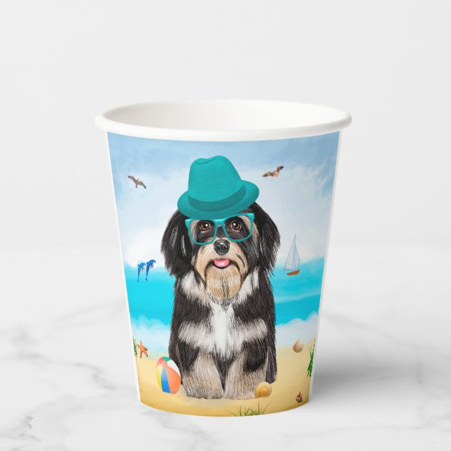 Vasos De Papel Perro Havanés en la Playa (Anverso)