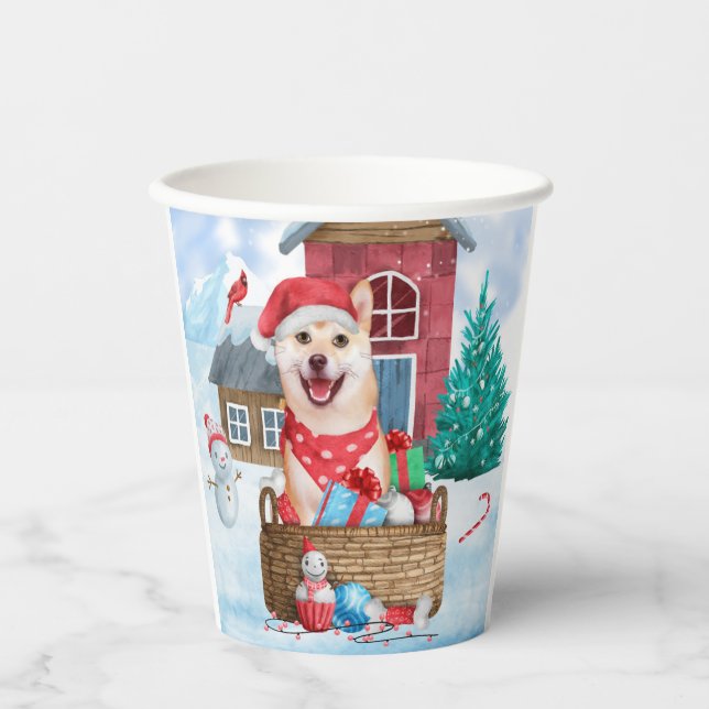 Vasos De Papel Perro Inu Shiba en la casa de perros de los Navida (Anverso)