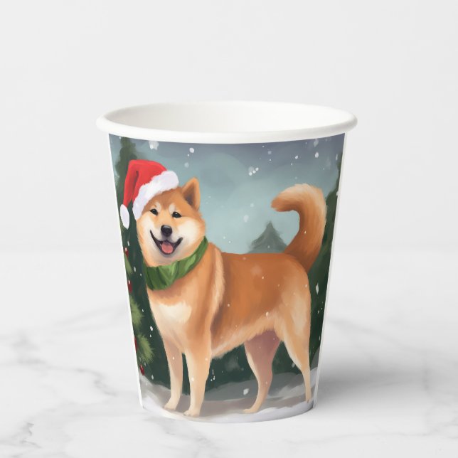 Vasos De Papel Perro Inu Shiba en Navidades de Nieve (Anverso)