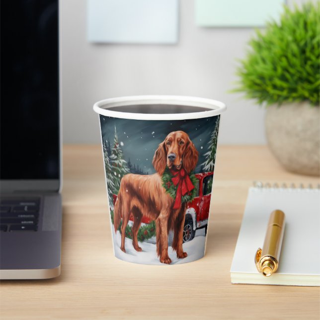 Vasos De Papel Perro irlandés de la Red Setter en Navidades de Ni (in situ)
