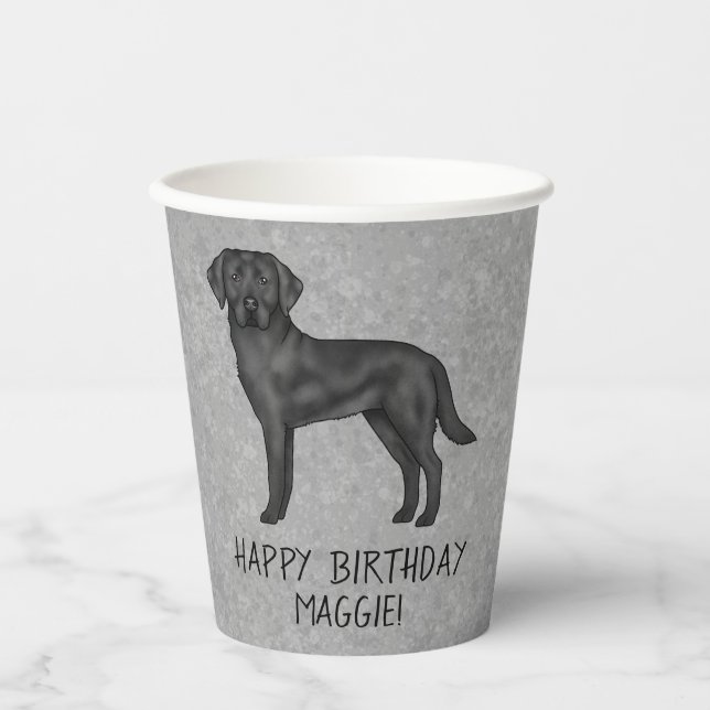Vasos De Papel Perro Labrador Retriever Negro Cumpleaños Feliz Gr (Anverso)