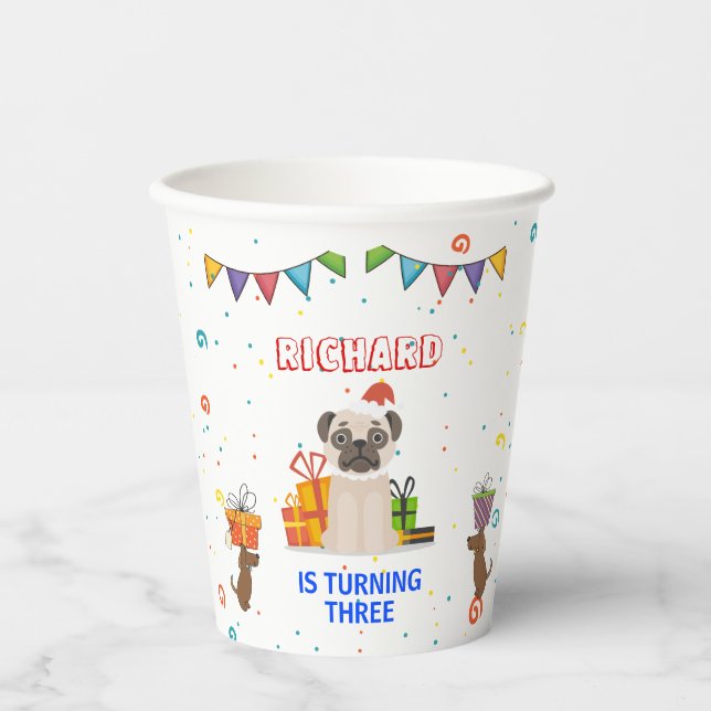 Vasos De Papel Perro lindo cachorro fiesta de cumpleaños de un ni (Anverso)