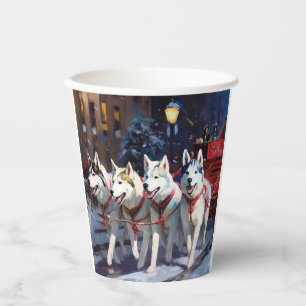 Vasos De Papel Perro lobo siberiano Temporada festiva de Navidad