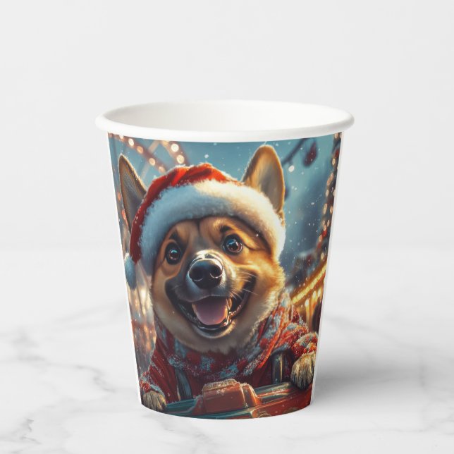 Vasos De Papel Perro Malinois Belga Montaña Rusa Navidad (Anverso)