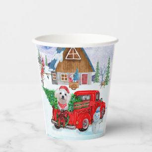 Vasos De Papel Perro maltés en la nieve del camión de reparto de